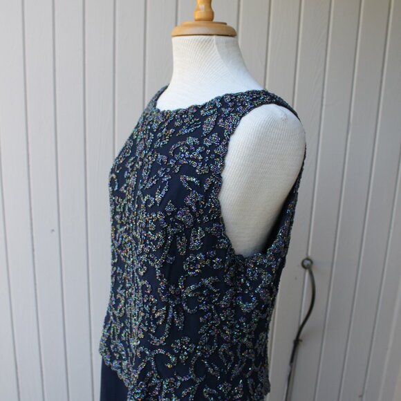 Beautiful J KARA Formal Beaded Sequin Long Dress Teal Sleeveless Size 16 EUC! - Picture 3 of 5